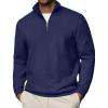 imageCOOFANDY Men Quarter Zip Pullover Long Sleeve Quilted Sweatshirt Waffle Casual Collared Sweatshirts Mock Neck Winter PoloNavy Blue