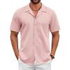 imageCOOFANDY Mens 2025 Fashion Textured Shirts Short Sleeve Summer Beach Shirt Casual Button Down ShirtsPink