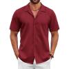 imageCOOFANDY Mens 2025 Fashion Textured Shirts Short Sleeve Summer Beach Shirt Casual Button Down ShirtsWine Red