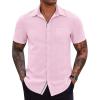 imageCOOFANDY Mens Casual Button Down Shirts Stretch Short Sleeve Business Dress Shirt with PocketPink