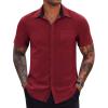 imageCOOFANDY Mens Casual Button Down Shirts Stretch Short Sleeve Business Dress Shirt with PocketWine Red