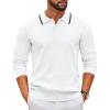 imageCOOFANDY Mens Knit Polo Sweater Casual Long Sleeve Polo Sweater Lightweight Button Down Golf Pullover SweatersWhite