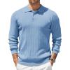 imageCOOFANDY Mens Knit Polo Sweater Long Sleeve Polos Lightweight Casual Dress Pullover SweatersLight Blue