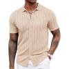 imageCOOFANDY Mens Knit Shirts Short Sleeve Button Down Polo Shirt Crochet Casual Vintage Summer Beach ShirtsApricot