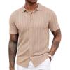 imageCOOFANDY Mens Knit Shirts Short Sleeve Button Down Polo Shirt Crochet Casual Vintage Summer Beach ShirtsKhaki