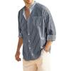 imageCOOFANDY Mens Oxford Shirts Long Sleeve Casual Button Down Shirts Band Collar Dress Shirt with PocketThin White Stripes