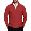 imageCOOFANDY Mens Quarter Zip Sweaters Slim Fit Lightweight Knitted Mock Neck Pullover Casual Polo SweatersDeep Red