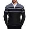 imageCOOFANDY Mens Quarter Zip Sweaters Slim Fit Lightweight Knitted Mock Neck Pullover Casual Polo SweatersGray StripesBlack Background