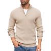 imageCOOFANDY Mens Quarter Zip Sweaters Slim Fit Mock Neck Pullover Sweaters Lightweight Knitted Polo SweaterBeige