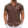 imageCOOFANDY Mens Short Sleeve Button Down Shirts Casual Wrinkle Free Dress Shirt Plaid Collar Summer ShirtsDeep Brown