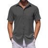 imageCOOFANDY Mens Short Sleeve Casual Button Down Shirts Summer Untucked Dress Shirts Dark Grey