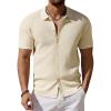 imageCOOFANDY Mens Vintage Knit Shirt Short Sleeve Button Down Polo Shirts for Summer Casual ampamp VacationBeige