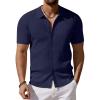 imageCOOFANDY Mens Vintage Knit Shirt Short Sleeve Button Down Polo Shirts for Summer Casual ampamp VacationNavy Blue