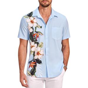 imageCOOFANDY Hawaiian Short Button Sleeve Down Shirt Shirts BeachSky Blue  Floral