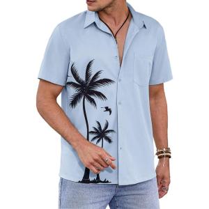 imageCOOFANDY Hawaiian Short Button Sleeve Down Shirt Shirts BeachSky Blue  Palm Tree