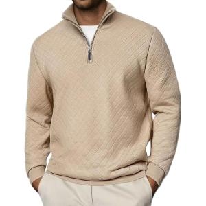 imageCOOFANDY Men Quarter Zip Pullover Long Sleeve Quilted Sweatshirt Waffle Casual Collared Sweatshirts Mock Neck Winter PoloKhaki