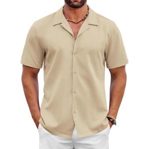 imageCOOFANDY Mens 2025 Fashion Textured Shirts Short Sleeve Summer Beach Shirt Casual Button Down ShirtsBeige