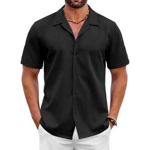 imageCOOFANDY Mens 2025 Fashion Textured Shirts Short Sleeve Summer Beach Shirt Casual Button Down ShirtsBlack