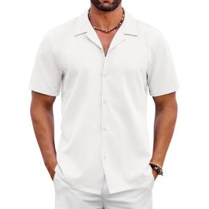 imageCOOFANDY Mens 2025 Fashion Textured Shirts Short Sleeve Summer Beach Shirt Casual Button Down ShirtsWhite