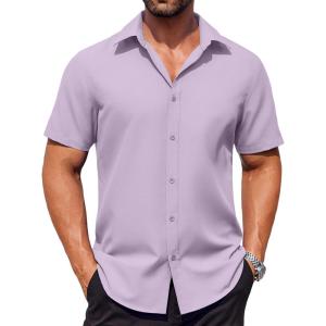imageCOOFANDY Mens Button Down Shirts Stain Shield Dress Shirts Short Sleeve Summer Business Casual ShirtsLavender