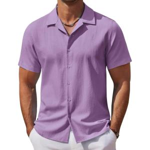 imageCOOFANDY Mens Button Down Shirts Stain Shield Dress Shirts Short Sleeve Summer Business Casual ShirtsPurple