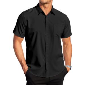 imageCOOFANDY Mens Casual Dress Shirt Short Sleeve Wrinkle Free Dress Shirt Business Casual ShirtsBlack
