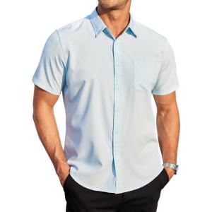 imageCOOFANDY Mens Casual Dress Shirt Short Sleeve Wrinkle Free Dress Shirt Business Casual ShirtsLight Blue