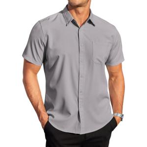imageCOOFANDY Mens Casual Dress Shirt Short Sleeve Wrinkle Free Dress Shirt Business Casual ShirtsLight Grey