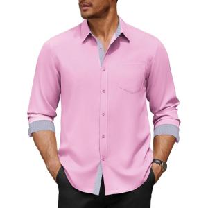 imageCOOFANDY Mens Dress Shirt Wrinkle Free Regular Fit Stretch Long Sleeve Button Down ShirtsPink