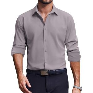 imageCOOFANDY Mens Dress Shirts Long Sleeve Casual Button Down Shirt Solid Regular Fit Formal Business ShirtsLight Grey