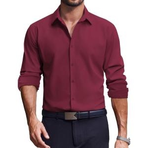 imageCOOFANDY Mens Dress Shirts Long Sleeve Casual Button Down Shirt Solid Regular Fit Formal Business ShirtsWine Red
