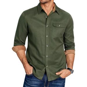 imageCOOFANDY Mens Flannel Shirts Long Sleeve Button Down Shirt Casual Plaid Shirts with PocketArmy Green