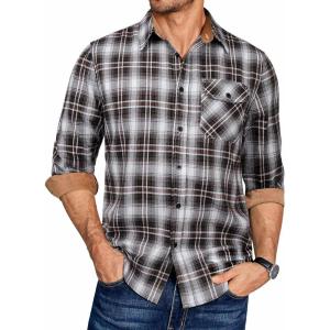 imageCOOFANDY Mens Flannel Shirts Long Sleeve Button Down Shirt Casual Plaid Shirts with PocketBrown Black White Plaid