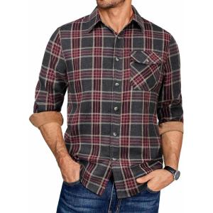imageCOOFANDY Mens Flannel Shirts Long Sleeve Button Down Shirt Casual Plaid Shirts with PocketCedarwood Plaid