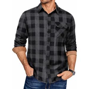 imageCOOFANDY Mens Flannel Shirts Long Sleeve Button Down Shirt Casual Plaid Shirts with PocketGrey Black Plaid