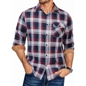 imageCOOFANDY Mens Flannel Shirts Long Sleeve Button Down Shirt Casual Plaid Shirts with PocketNavy Red White Plaid