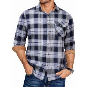imageCOOFANDY Mens Flannel Shirts Long Sleeve Button Down Shirt Casual Plaid Shirts with PocketNavy White Plaid