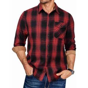 imageCOOFANDY Mens Flannel Shirts Long Sleeve Button Down Shirt Casual Plaid Shirts with PocketRed Black Plaid