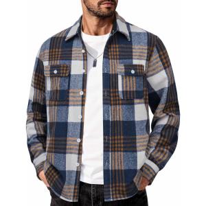 imageCOOFANDY Mens Flannel Shirts Long Sleeve Cotton Plaid Shirt Jacket Casual Button Down Shirt with PocketsBlue Plaid