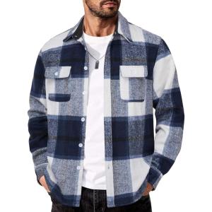 imageCOOFANDY Mens Flannel Shirts Long Sleeve Cotton Plaid Shirt Jacket Casual Button Down Shirt with PocketsBlue White