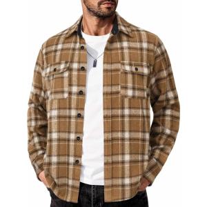 imageCOOFANDY Mens Flannel Shirts Long Sleeve Cotton Plaid Shirt Jacket Casual Button Down Shirt with PocketsBrown White