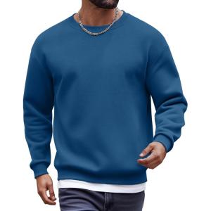 imageCOOFANDY Mens Fleece Crewneck Sweatshirt Cotton Long Sleeve Pullover Casual Thermal ShirtsNavy