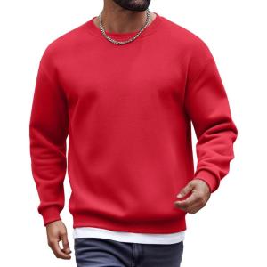 imageCOOFANDY Mens Fleece Crewneck Sweatshirt Cotton Long Sleeve Pullover Casual Thermal ShirtsRed