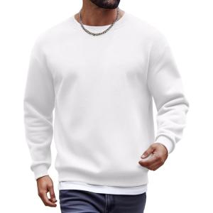 imageCOOFANDY Mens Fleece Crewneck Sweatshirt Cotton Long Sleeve Pullover Casual Thermal ShirtsWhite