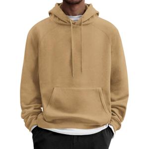 imageCOOFANDY Mens Fleece Hoodie Long Sleeve Hooded Sweatshirt Casual Basic Essential Drawstring Pullover Hoodie With PocketCamel