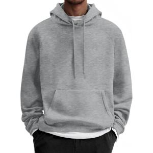 imageCOOFANDY Mens Fleece Hoodie Long Sleeve Hooded Sweatshirt Casual Basic Essential Drawstring Pullover Hoodie With PocketGray