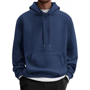 imageCOOFANDY Mens Fleece Hoodie Long Sleeve Hooded Sweatshirt Casual Basic Essential Drawstring Pullover Hoodie With PocketNavy