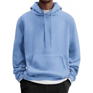 imageCOOFANDY Mens Fleece Hoodie Long Sleeve Hooded Sweatshirt Casual Basic Essential Drawstring Pullover Hoodie With PocketSky Blue