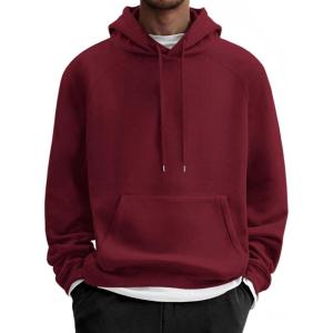 imageCOOFANDY Mens Fleece Hoodie Long Sleeve Hooded Sweatshirt Casual Basic Essential Drawstring Pullover Hoodie With PocketWine Red