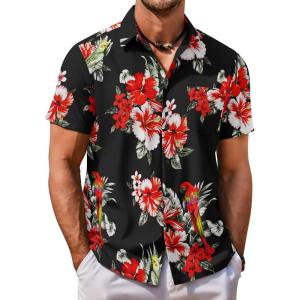 imageCOOFANDY Mens Hawaiian Shirt Short Sleeve Button Down Shirt Tropical Summer Beach ShirtAnimalparrot